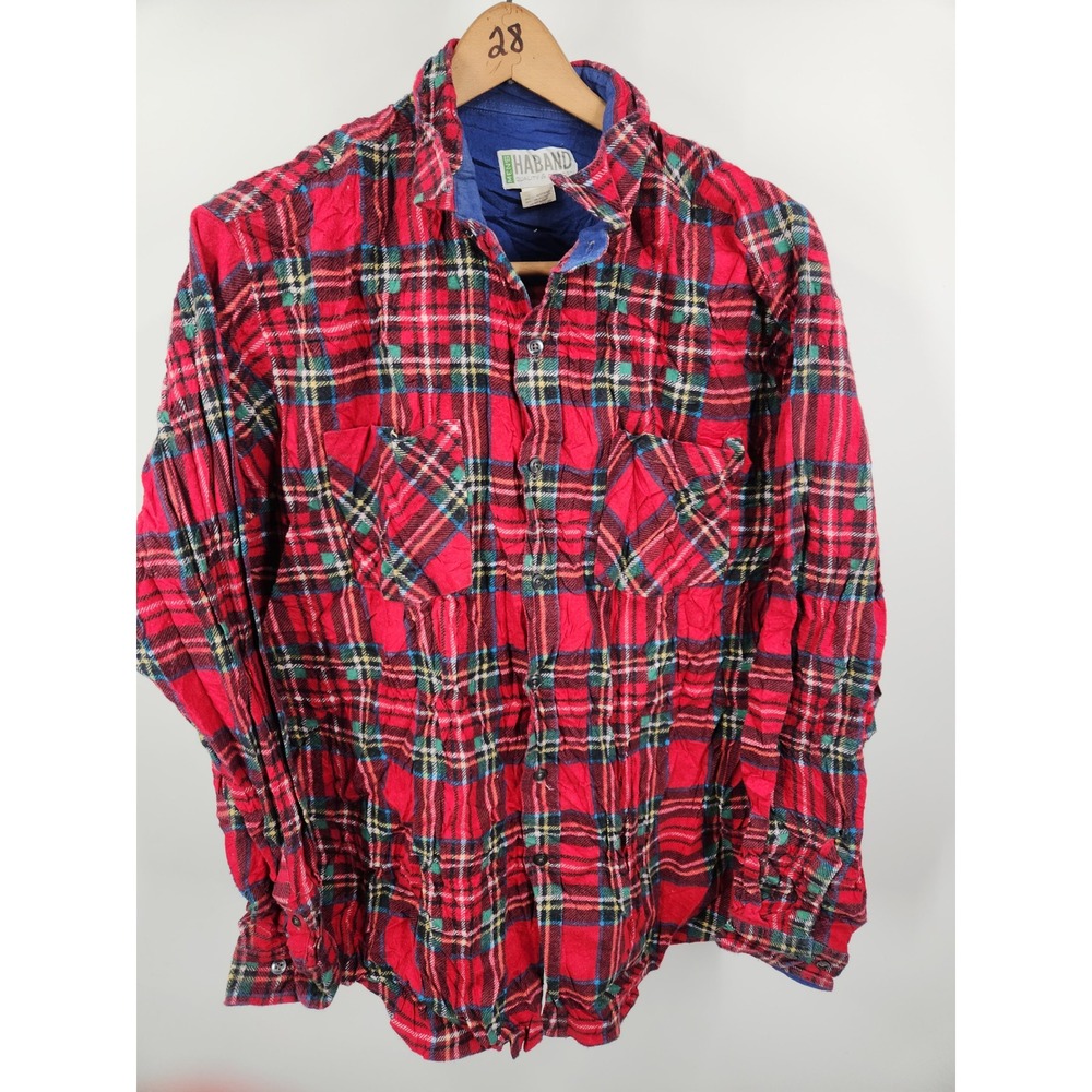 Haband Mens Plaid‎ Flannel Shirt Long Sleeve Button Up Size Large Red - Picture 3 of 6